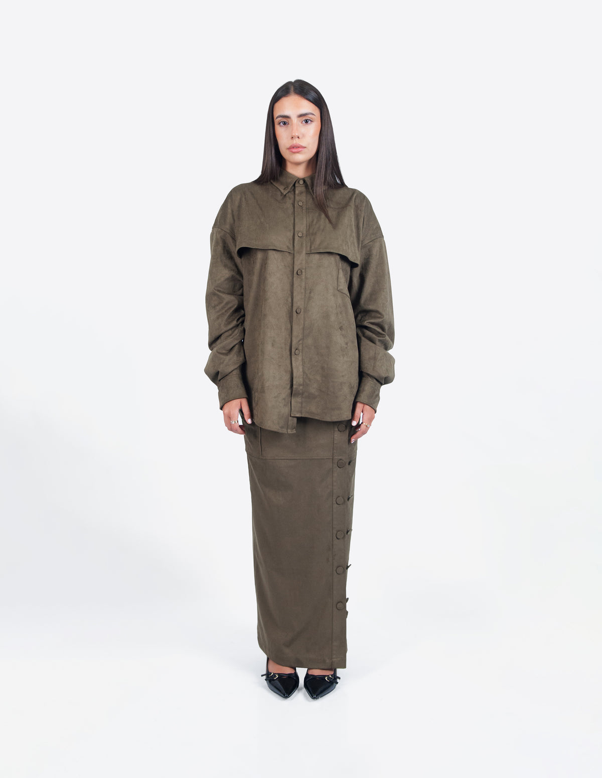 TOTAL LOOK EFFET SUÈDE | Ensemble Effet Daim Kaki