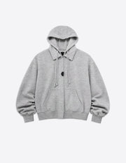 Sudadera oversize unisex gris de WAENN con capucha, cremallera frontal y bolsillo delantero